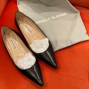 Manolo Blahnik Black Leather Titto Flat